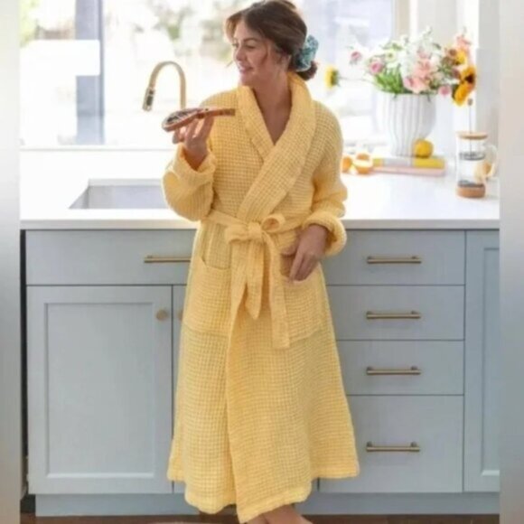 One Wednesday X Jilly Box Yellow Waffle Knit Robe Size Small - Picture 1 of 8